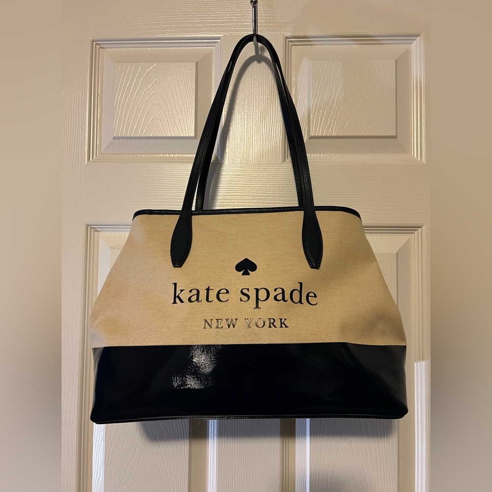 Kate Spade New York “Street Tote Nightcap” LARGE Canvas and Patent Leather. NWT
